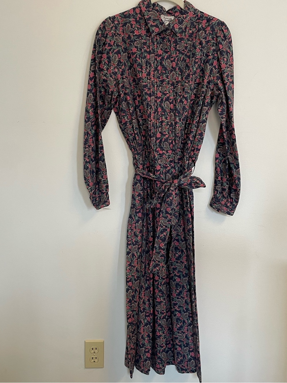 liberty Navy Floral Long-Sleeve Shirt Dress with Pink Floral Print